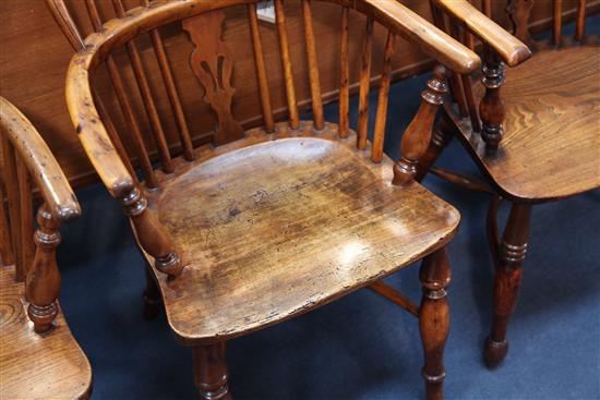 A harlequin set of six 19th century elm, ash and yew Windsor chairs, H.2ft 11in.